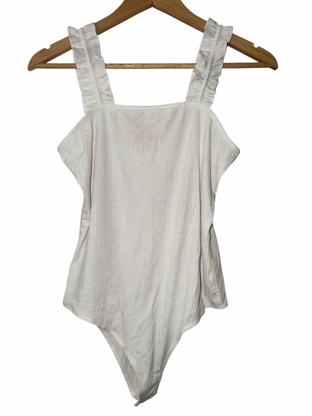 Simply Southern Preppy Body Suit White Ribbed Ruffles Women’s Large 4th Of July